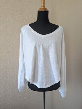 NWT bobi Los Angeles White Cotton Linen Long Sleeve Tee Top Size S